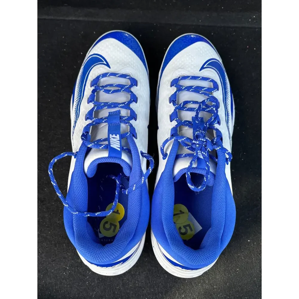 Nike Alpha Huarache Elite 4 Low Baseball Cleats Blue White FD2745-108, Men’s 15